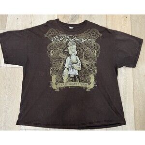 Vintage Popeye Shirt Mens 3XL Brown Thug Gangster Bling Sailor Faded 2010 Y2K